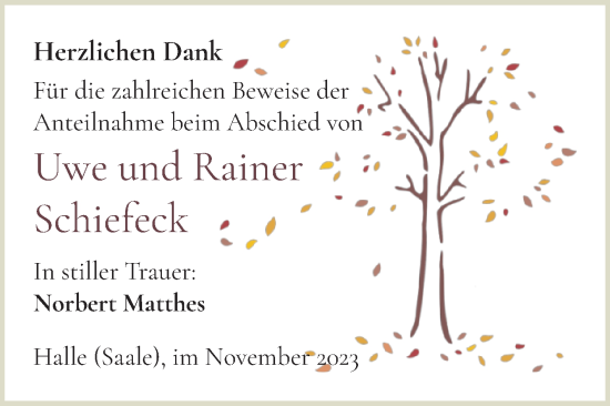 Traueranzeige von Uwe und Rainer Schiefeck von Mitteldeutsche Zeitung Halle/Saalkreis