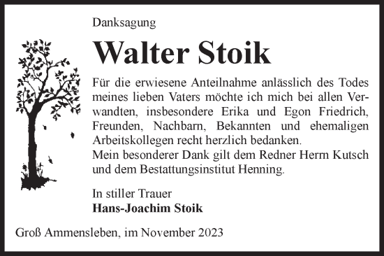 Traueranzeige von Walter Stoik von Volksstimme Haldensleben/Wolmirstedt