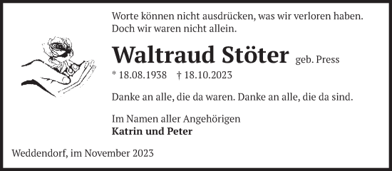 Traueranzeige von Waltraud Stöter von Volksstimme Altmark West