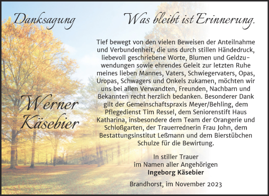 Traueranzeige von Werner Käsebier von Trauerkombi Wittenberg
