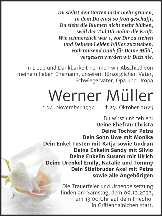 Traueranzeige von Werner Müller von Trauerkombi Wittenberg