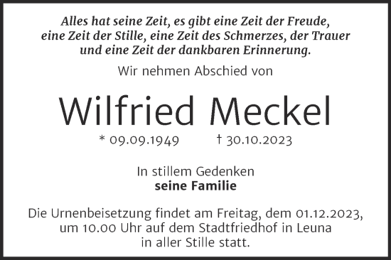 Traueranzeige von Wilfried Meckel von Trauerkombi Merseburg