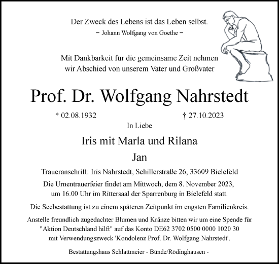 Traueranzeige von Wolfgang Nahrstedt von Volksstimme Magdeburg