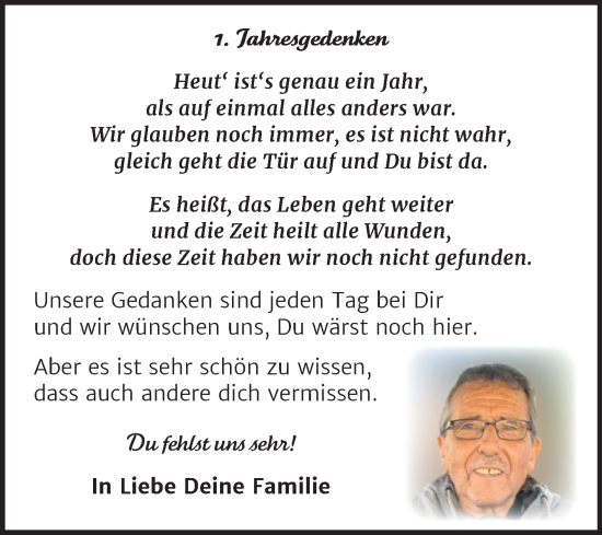 Traueranzeige von 1.Jahresgedenken  von Trauerkombi Wittenberg