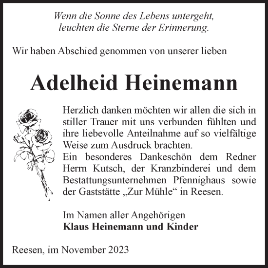 Traueranzeige von Adelheid Heinemann von Volksstimme Burg/Genthin