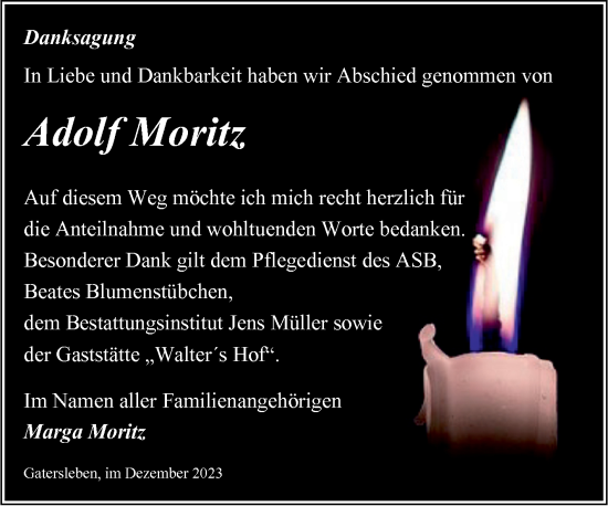 Traueranzeige von Adolf Moritz von Trauerkombi Aschersleben