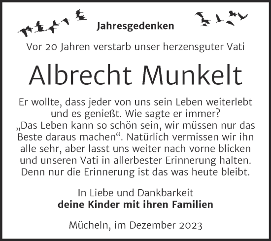 Traueranzeige von Albrecht Munkelt von Trauerkombi Merseburg