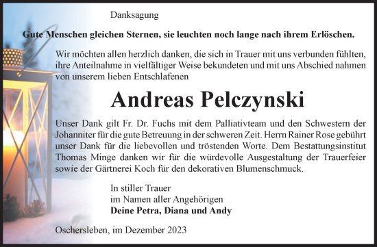Traueranzeige von Andreas Pelczynski von Volksstimme Oschersleben/Wanzleben