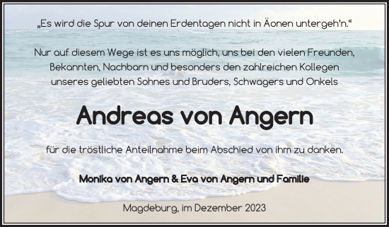 Traueranzeige von Andreas von Angern von Volksstimme Magdeburg