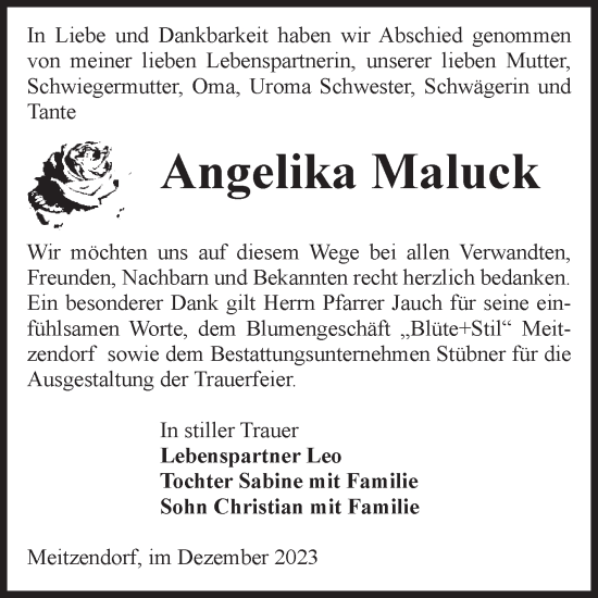 Traueranzeige von Angelika Maluck von Volksstimme Haldensleben/Wolmirstedt