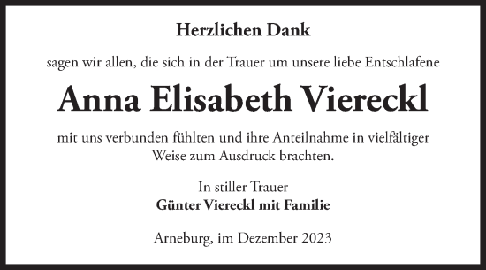 Traueranzeige von Anna ELisabeth Viereckl von Volksstimme Altmark Ost