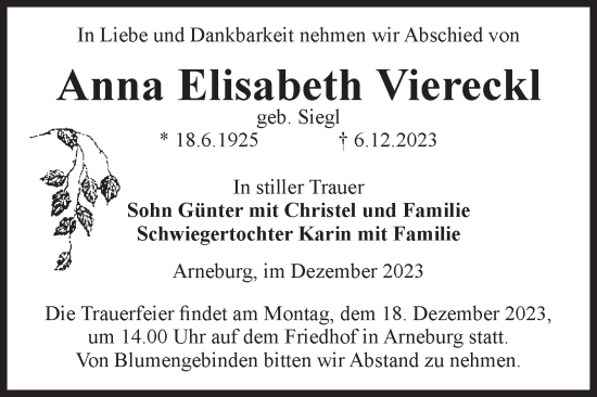 Traueranzeige von Anna ELisabeth Viereckl von Volksstimme Altmark Ost