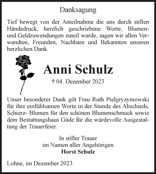 Traueranzeige von Anni Schulz von Volksstimme Altmark West