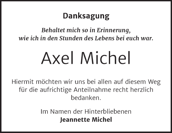 Traueranzeige von Axel Michel von Trauerkombi Weißenfels