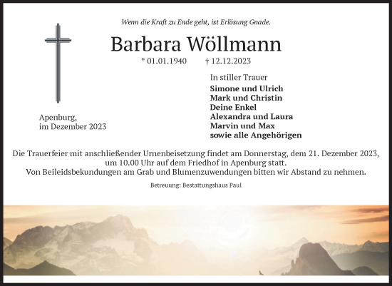 Traueranzeige von Barbara Wöllmann von Volksstimme Altmark West