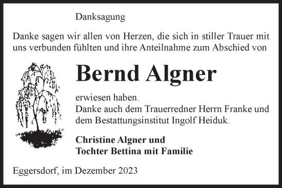 Traueranzeige von Bernd Algner von Volksstimme Schönebeck