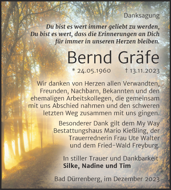Traueranzeige von Bernd Gräfe von Trauerkombi Merseburg