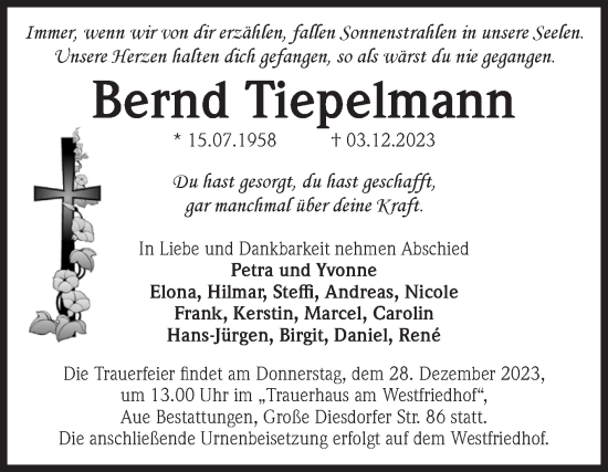 Traueranzeige von Bernd Tiepelmann von Volksstimme Magdeburg