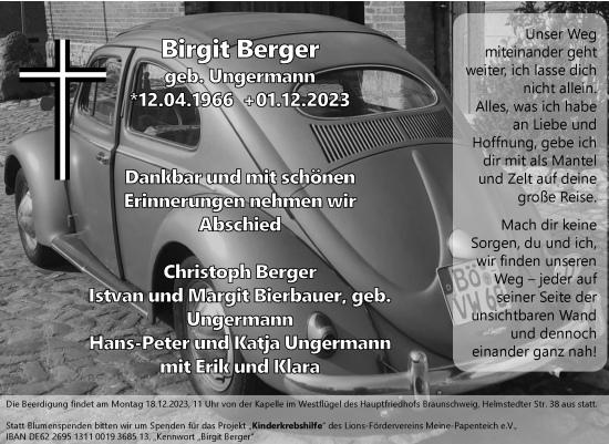 Traueranzeige von Birgit Berger von Volksstimme Oschersleben/Wanzleben