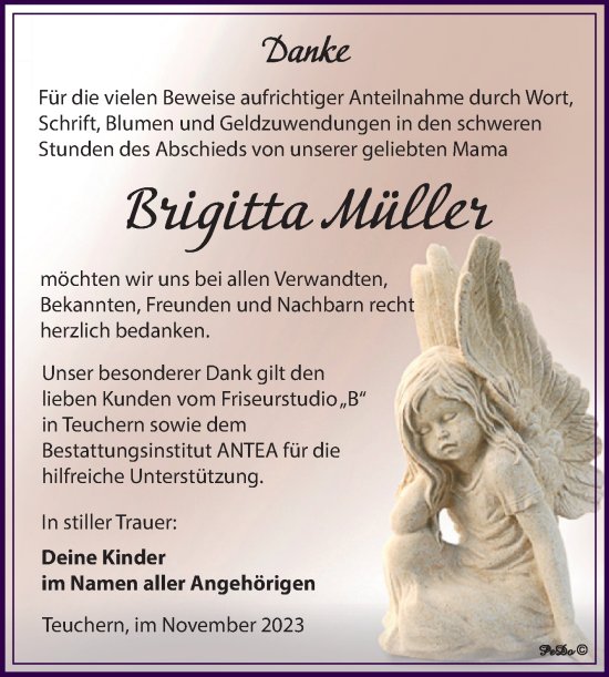 Traueranzeige von Brigitta Müller von Trauerkombi Weißenfels