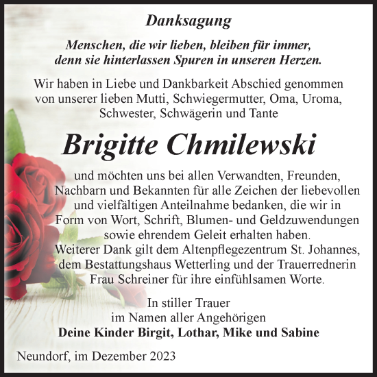 Traueranzeige von Brigitte Chmilewski 