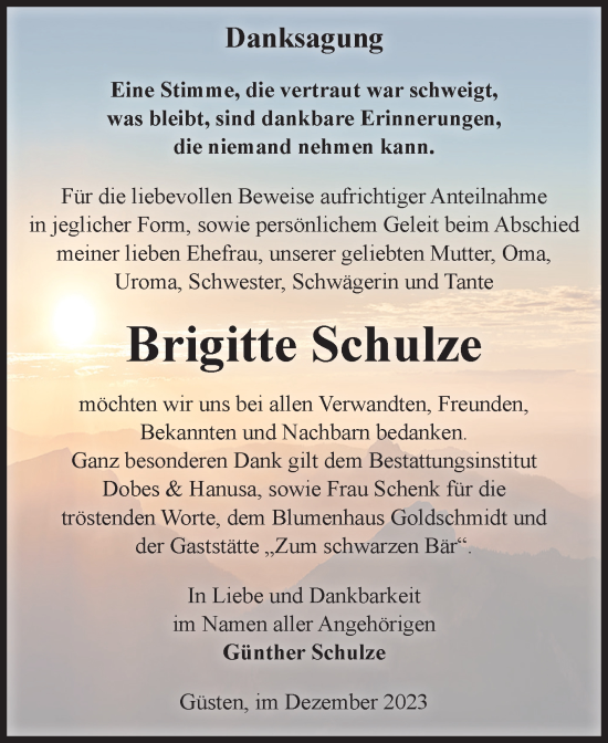 Traueranzeige von Brigitte Schulze von Volksstimme Staßfurt