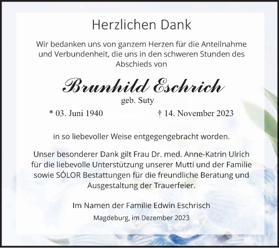 Traueranzeige von Brunhild Eschrich von Volksstimme Magdeburg