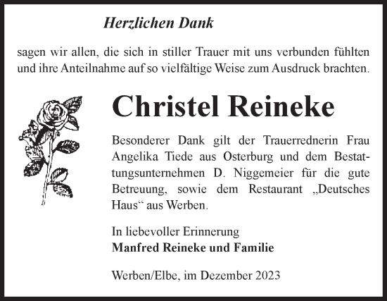 Traueranzeige von Christel Reineke von Volksstimme Altmark Ost