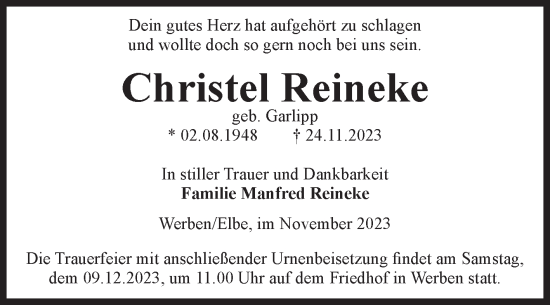 Traueranzeige von Christel Reineke von Volksstimme Altmark Ost