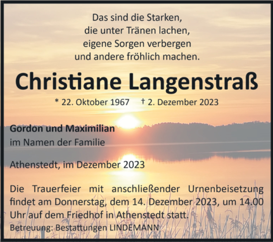 Traueranzeige von Christiane Langenstraß von Volksstimme Halberstadt