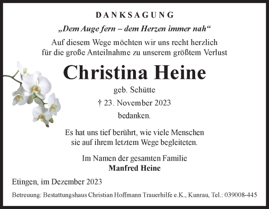 Traueranzeige von Christina Heine von Volksstimme Altmark West