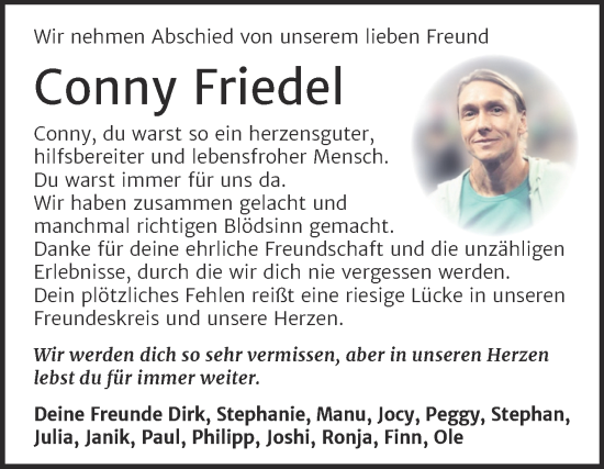 Traueranzeige von Conny Friedel von Trauerkombi Zeitz