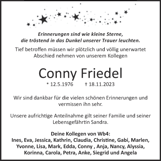 Traueranzeige von Conny Friedel von Trauerkombi Zeitz