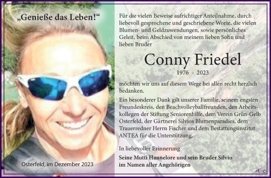 Traueranzeige von Conny Friedel von Trauerkombi Zeitz