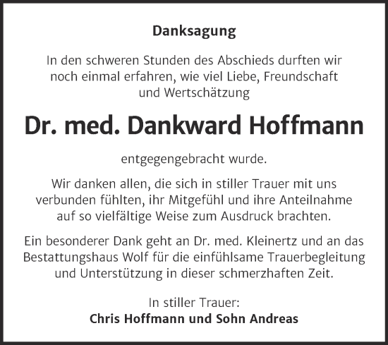 Traueranzeige von Dankward Hoffmann von Trauerkombi Zeitz