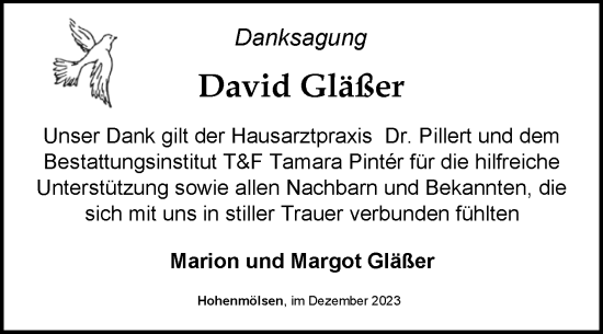 Traueranzeige von David Gläßer von Trauerkombi Weißenfels