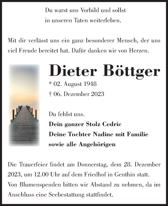 Traueranzeige von Dieter Böttger von Volksstimme Burg/Genthin