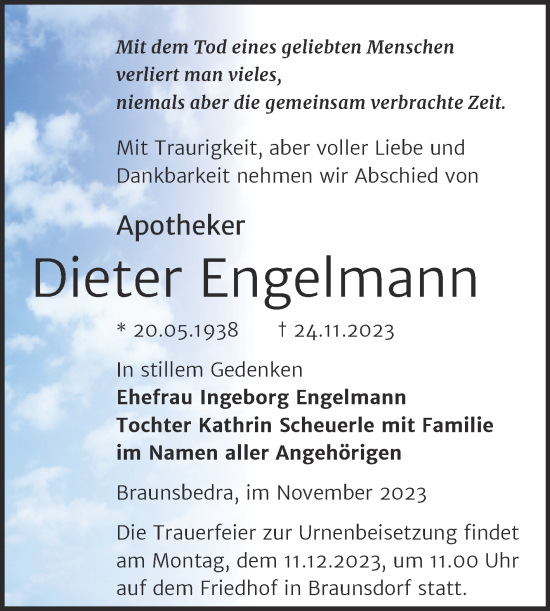 Traueranzeige von Dieter Engelmann von Trauerkombi Merseburg