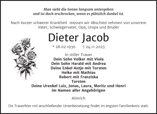 Traueranzeige von Dieter Jacob von Naumburger Tageblatt