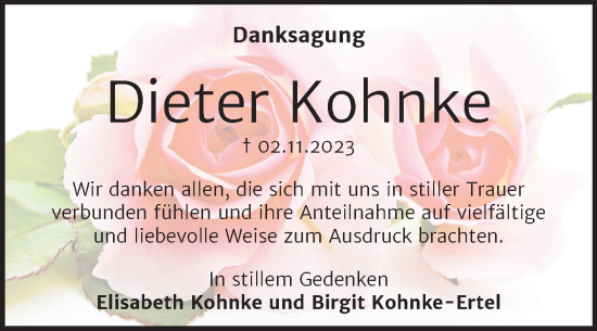 Traueranzeige von Dieter Kohnke von Wochenspiegel Naumburg/Nebra