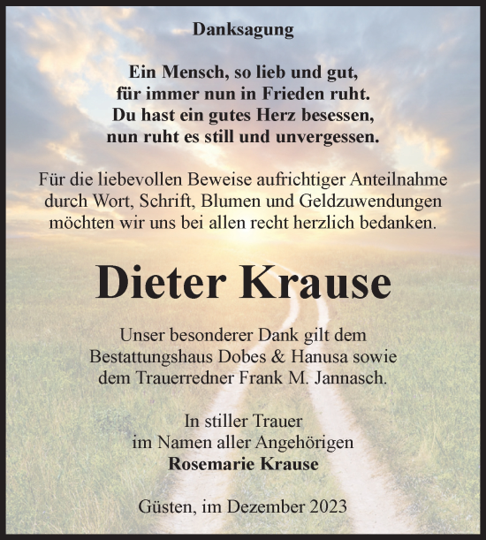 Traueranzeige von Dieter Krause 