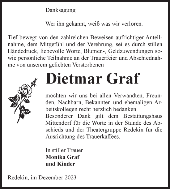 Traueranzeige von Dietmar Graf von Volksstimme Burg/Genthin