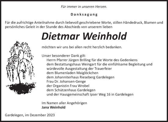 Traueranzeige von Dietmar Weinhold von Volksstimme Altmark West