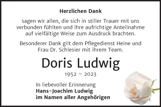 Traueranzeige von Doris Ludwig von Trauerkombi Merseburg