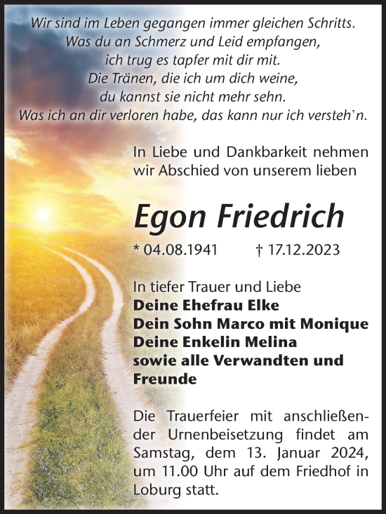 Traueranzeige von Egon Friedrich von Volksstimme Zerbst