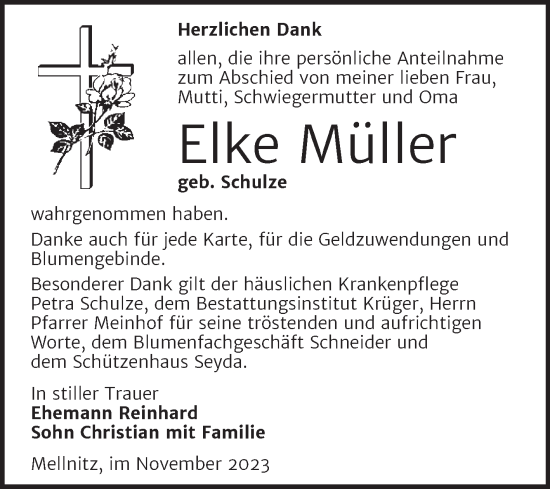 Traueranzeige von Elke Müller von Trauerkombi Wittenberg