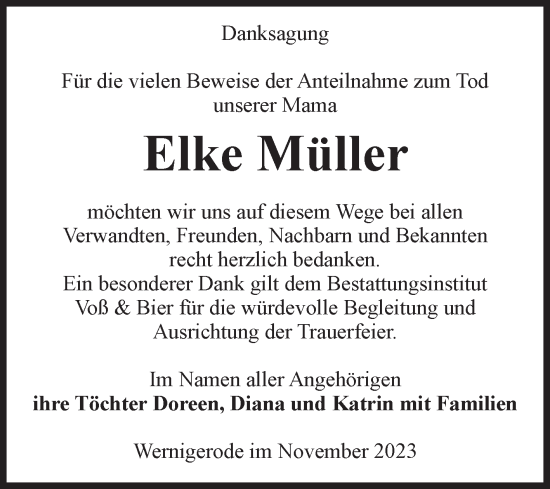 Traueranzeige von Elke Müller von Volksstimme Wernigerode