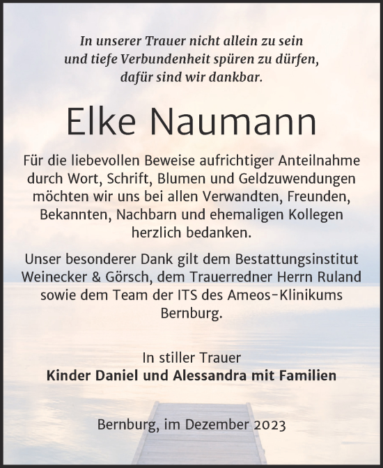 Traueranzeige von Elke Naumann von Trauerkombi Bernburg