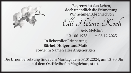 Traueranzeige von Elli Helene Koch von Volksstimme Altmark West