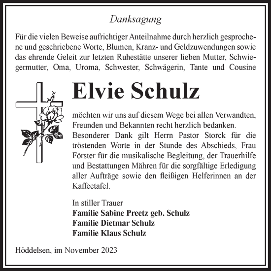 Traueranzeige von Elvie Schulz von Volksstimme Altmark West